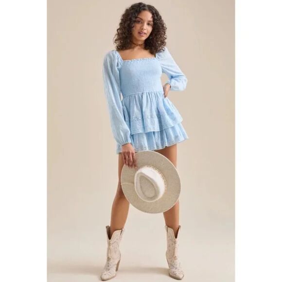 Altar'd State 100% Cotton Romper Dress Beautiful Baby Blue Lace Size M - Picture 1 of 6